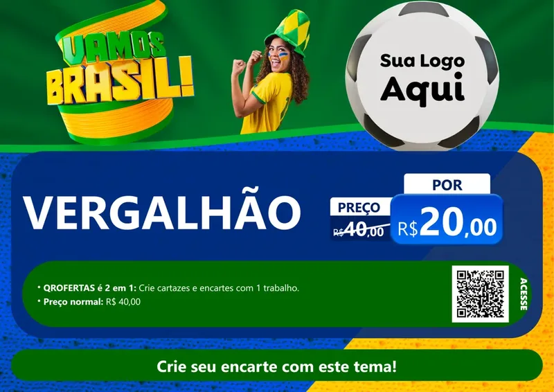 Modelo de Cartaz para Cartaz A4 Horizontal com o tema Vamos Brasil - Copa para Ferragens