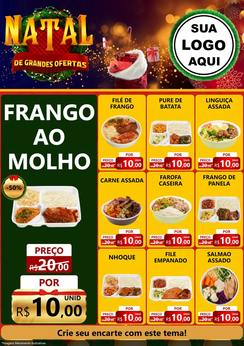 Modelo de Encarte para Encarte A4 Vertical com o tema Natal de Grandes Ofertas para Restaurante