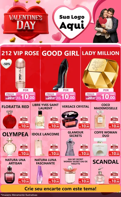 Modelo de Encarte para Encarte Grande com o tema Valentine's Day para Perfumes