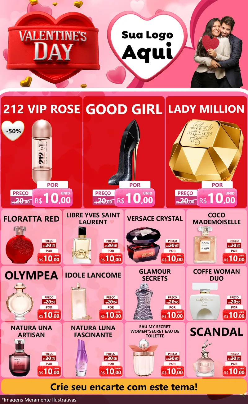 Modelo de Encarte para Encarte Grande com o tema Valentine's Day para Perfumes