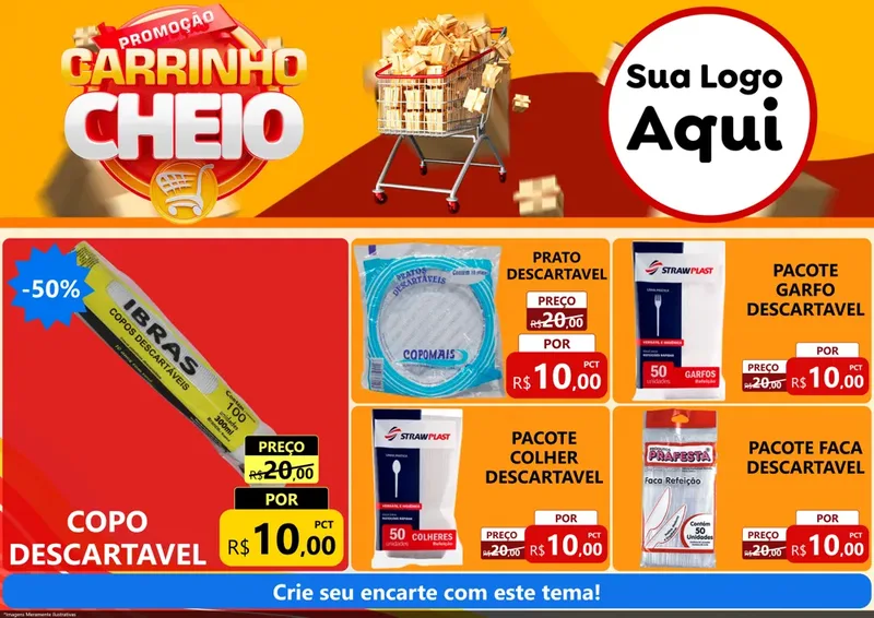Modelo de Encarte para Encarte A4 Horizontal com o tema Promoção carrinho cheio para Embalagens