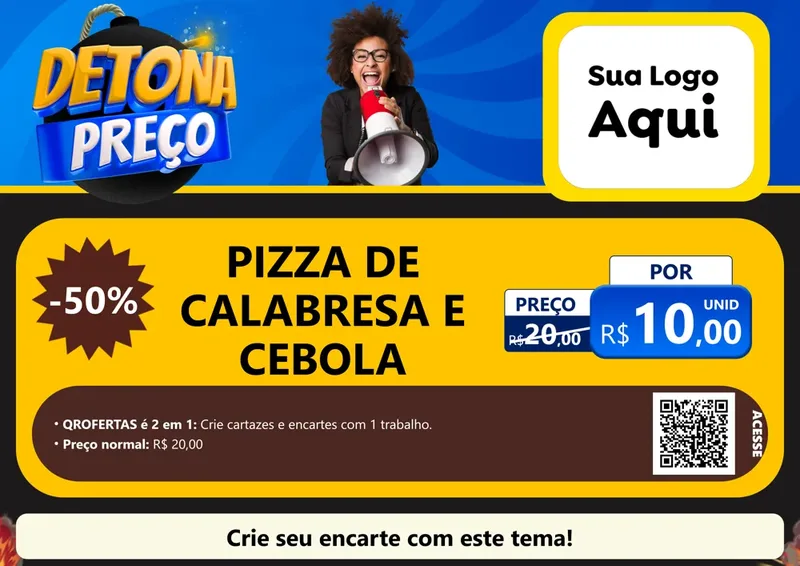 Modelo de Cartaz para Cartaz A4 Horizontal com o tema Detona Preços para Pizzaria