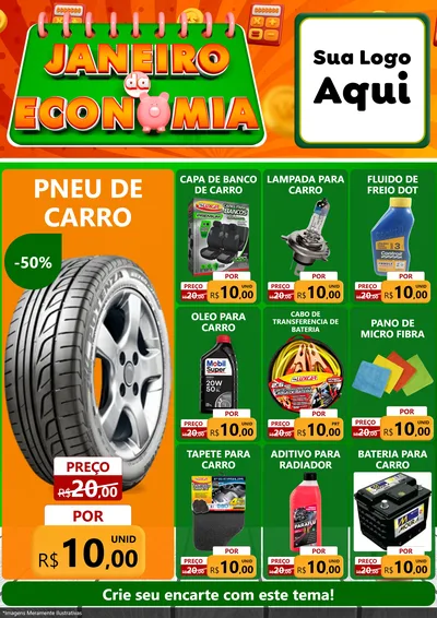 Modelo de Encarte para Encarte A4 Vertical com o tema Janeiro da Economia para Auto peças