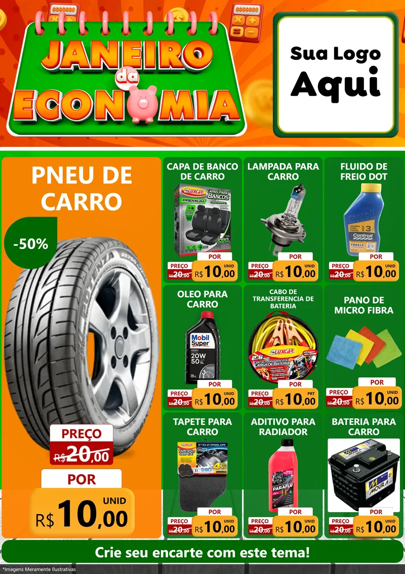 Modelo de Encarte para Encarte A4 Vertical com o tema Janeiro da Economia para Auto peças