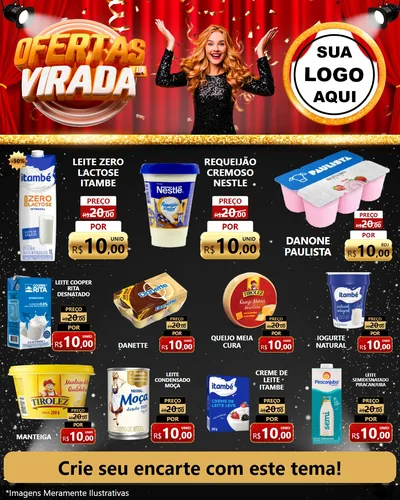 Modelo de Rede Social para Feed Instagram com o tema Ofertas da Virada para Frios e Laticínios
