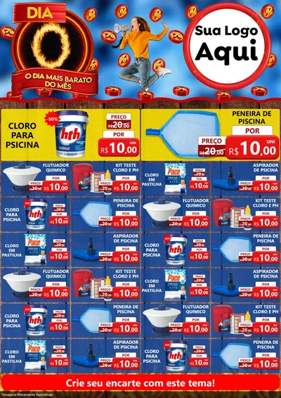 Modelo de Encarte para Encarte A4 Vertical com o tema Dia O - O Dia Mais Barato Do Mês para Produtos para Piscina