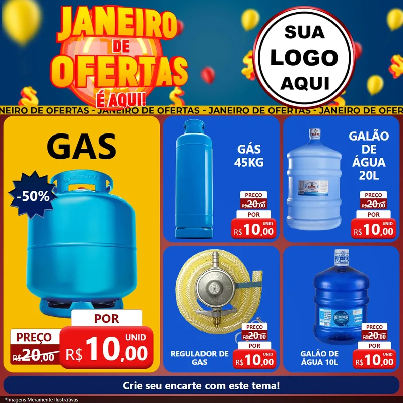 Modelo de Rede Social para Feed Facebook com o tema Janeiro de Ofertas É Aqui! para Água e gás