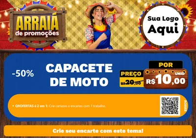 Modelo de Cartaz para Cartaz A4 Horizontal com o tema Arraiá de Promoções para Moto peças