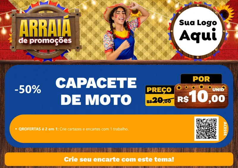 Modelo de Cartaz para Cartaz A4 Horizontal com o tema Arraiá de Promoções para Moto peças