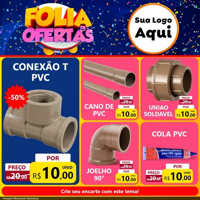 Modelo de Rede Social para Feed Facebook com o tema Folia de Ofertas para Tubos e conexões
