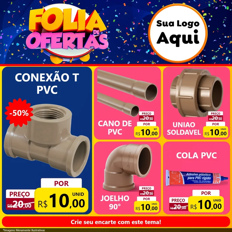 Modelo de Rede Social para Feed Facebook com o tema Folia de Ofertas para Tubos e conexões