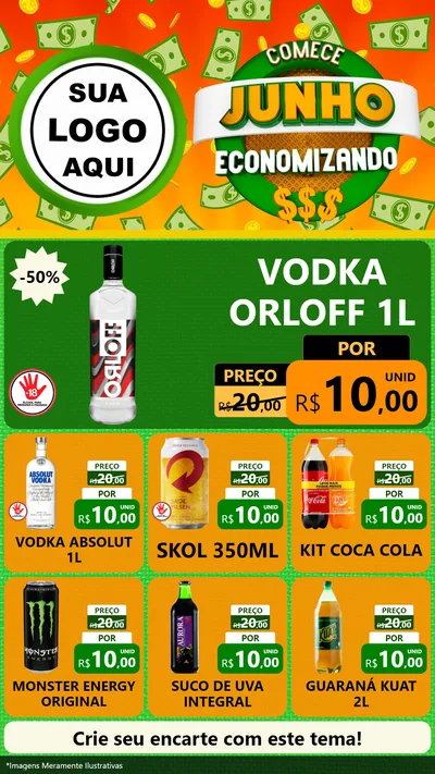 Modelo de Rede Social para Stories com o tema Comece Junho Economizando para Distribuidora de bebidas