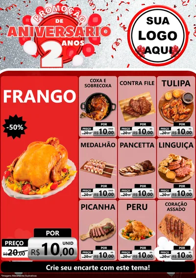 Modelo de Encarte para Encarte A4 Vertical com o tema Promoção de Aniversário - 2 Anos para Assados
