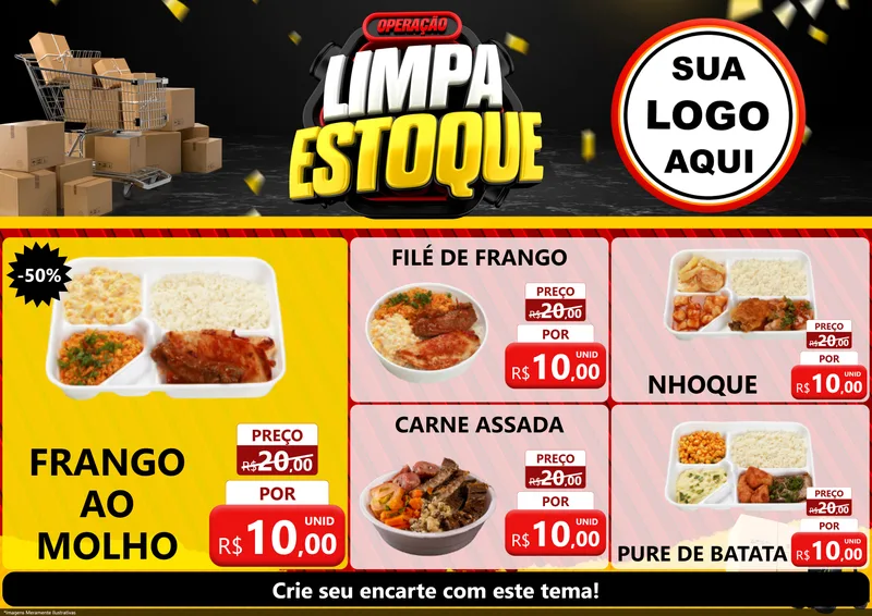 Modelo de Encarte para Encarte A4 Horizontal com o tema Operação Limpa Estoque para Restaurante