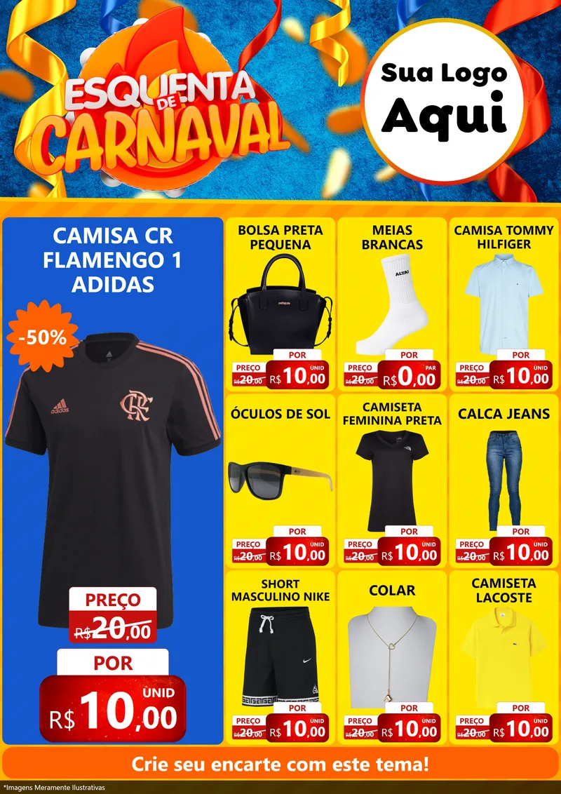 Modelo de Encarte para Encarte A4 Vertical com o tema Esquenta de Carnaval para Roupas e acessórios
