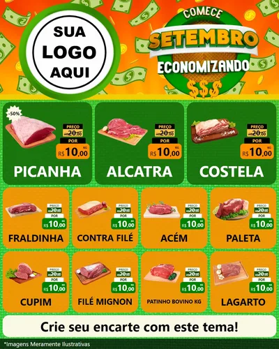 Modelo de Rede Social para Feed Instagram com o tema Comece Setembro Economizando para Açougue