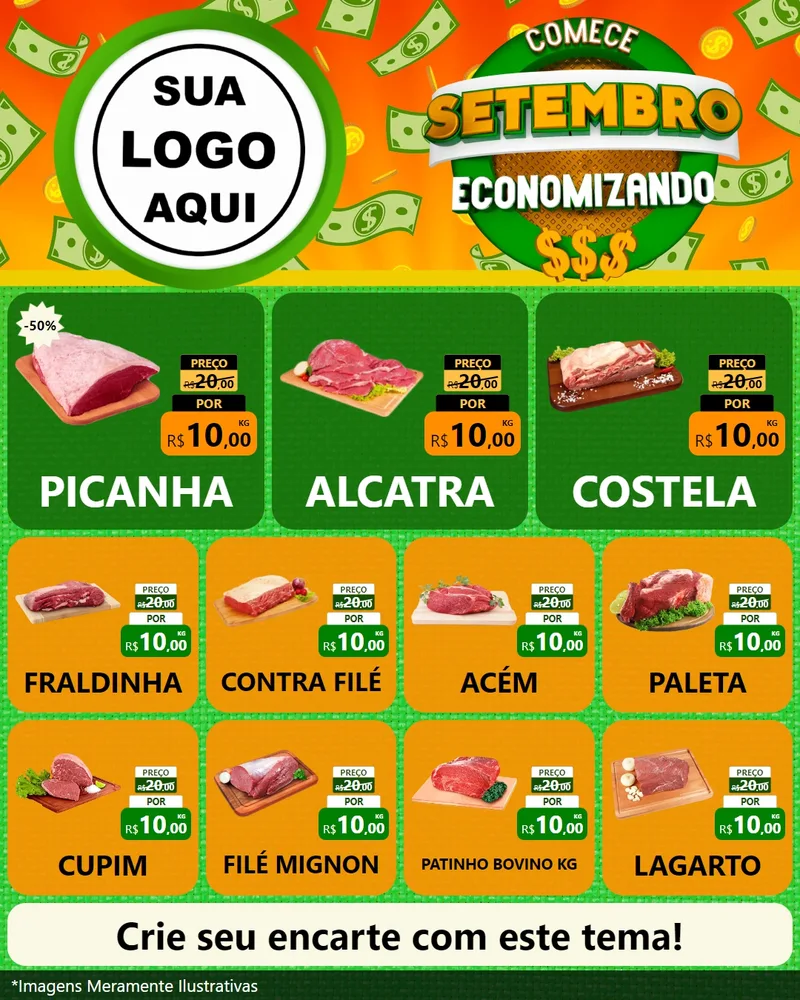 Modelo de Rede Social para Feed Instagram com o tema Comece Setembro Economizando para Açougue