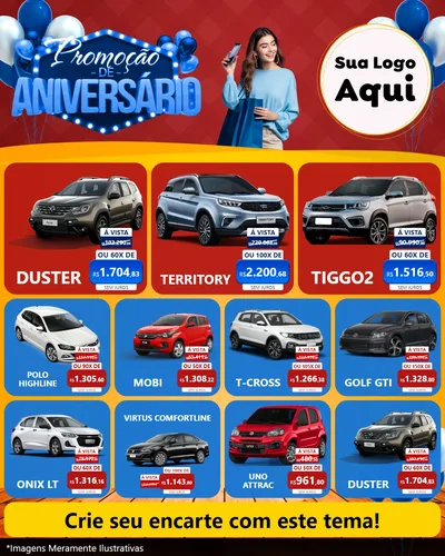 Modelo de Rede Social para Feed Instagram com o tema Promoção de Aniversário para Concessionaria de Carros