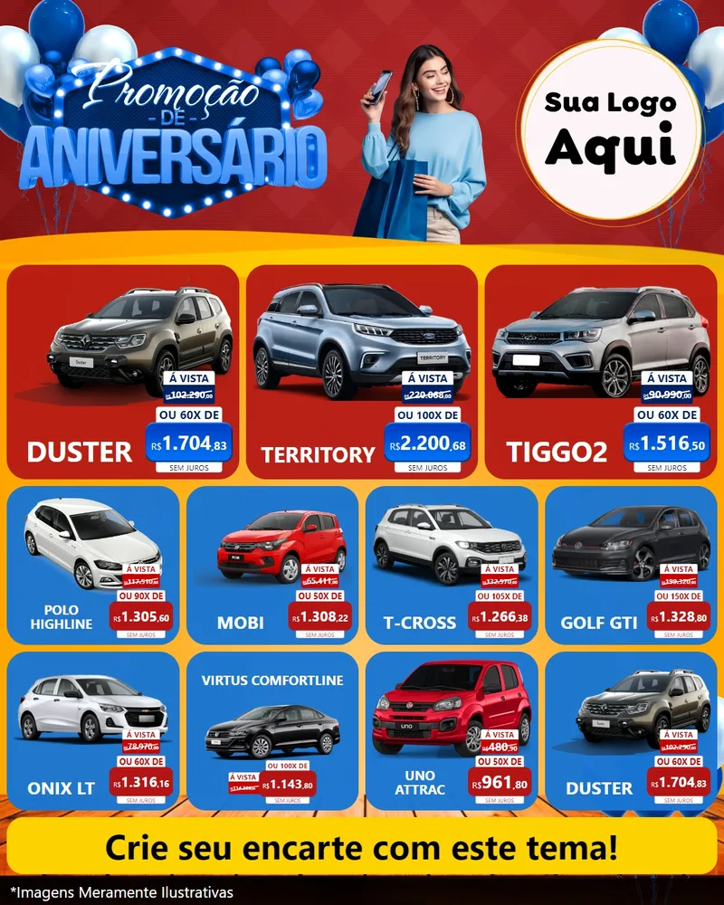Modelo de Rede Social para Feed Instagram com o tema Promoção de Aniversário para Concessionaria de Carros