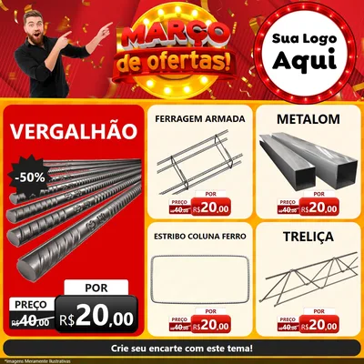 Modelo de Rede Social para Feed Facebook com o tema Março de Ofertas! para Ferragens