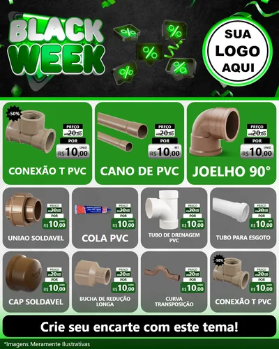Modelo de Rede Social para Feed Instagram com o tema Black Week para Tubos e conexões