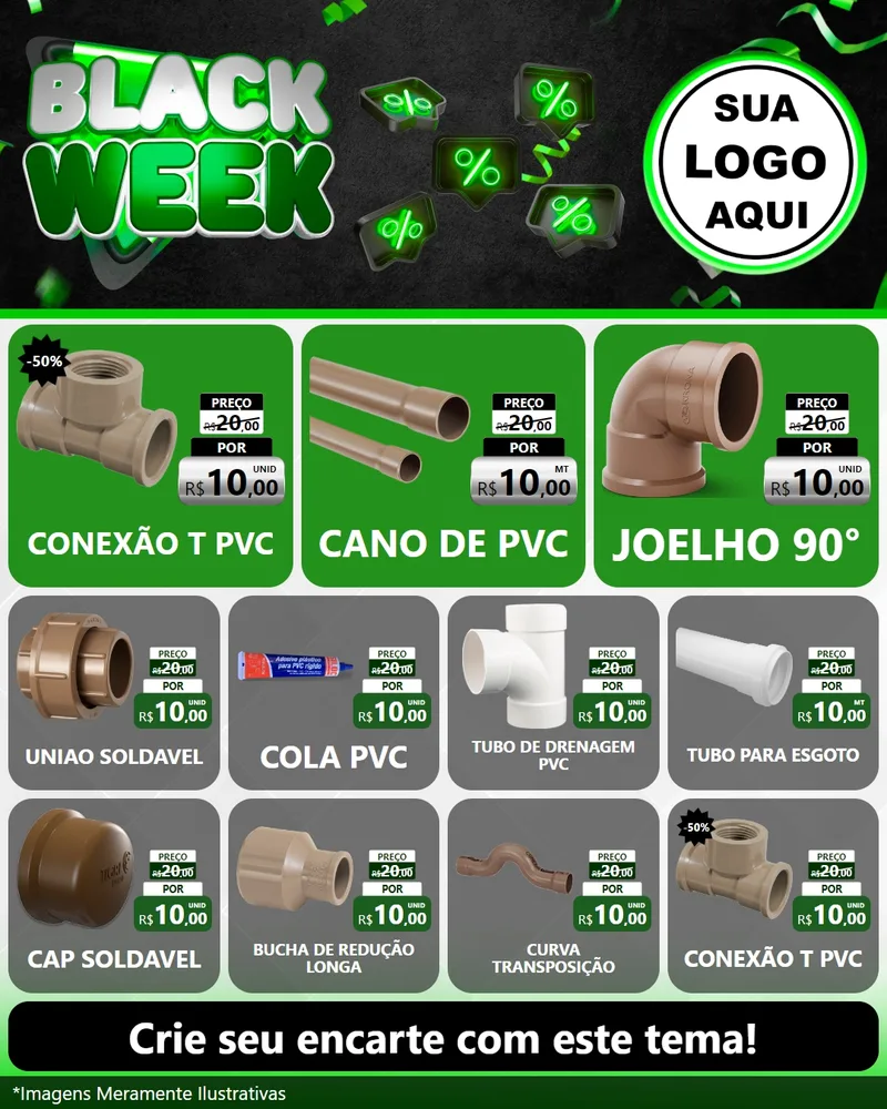 Modelo de Rede Social para Feed Instagram com o tema Black Week para Tubos e conexões