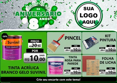 Modelo de Encarte para Encarte A4 Horizontal com o tema Promoção de Aniversário - 8 Anos para Tintas e Ferramentas