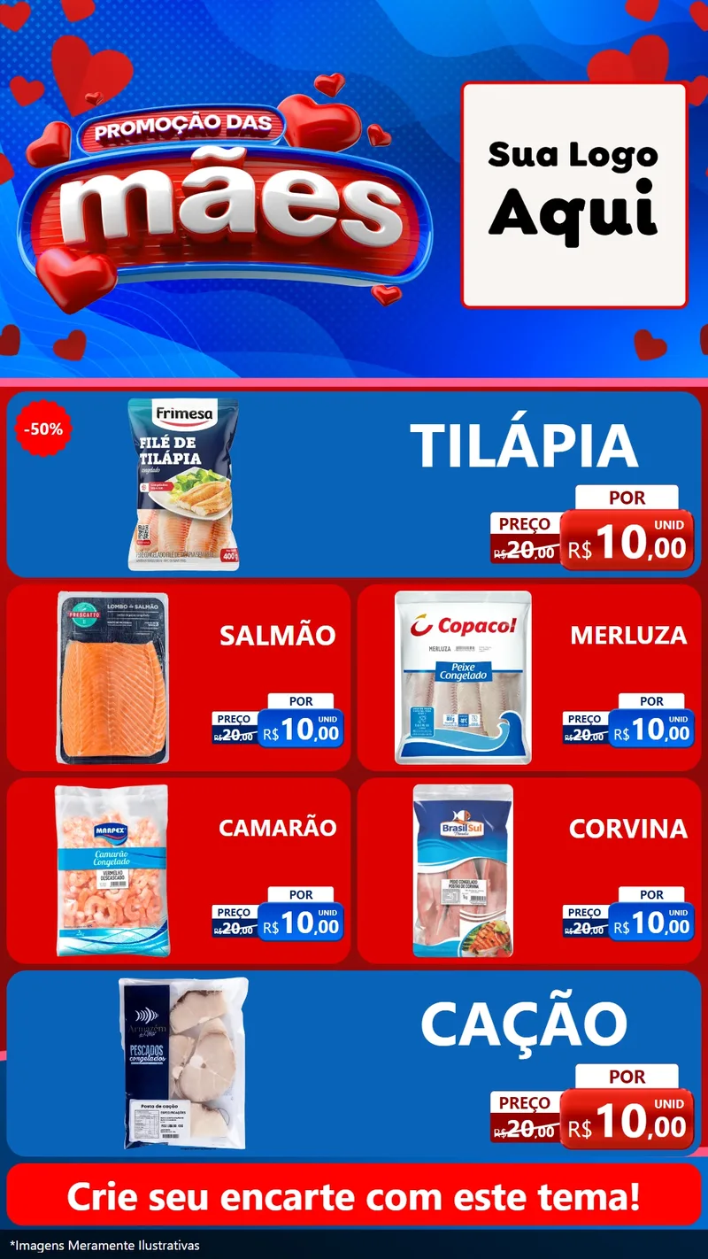 Modelo de TV para TV Vertical com o tema Promoção das Mães para Peixaria