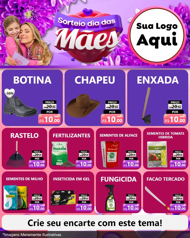 Modelo de Rede Social para Feed Instagram com o tema Sorteio Dia das Mães para Agropecuária