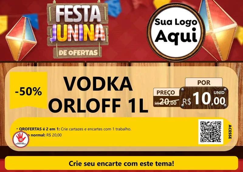 Modelo de Cartaz para Cartaz A4 Horizontal com o tema Festa Junina de Ofertas para Distribuidora de bebidas