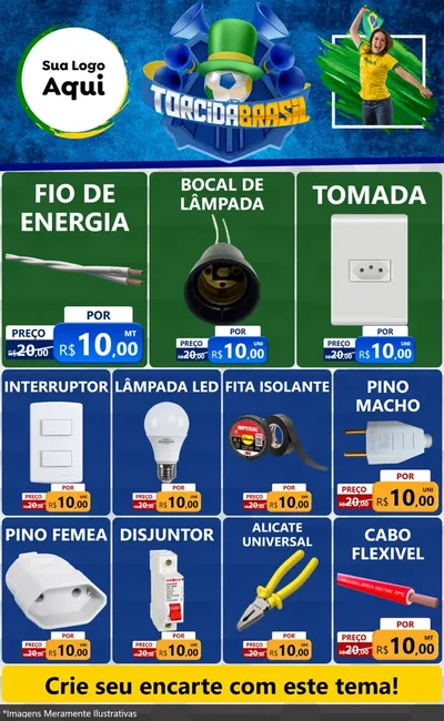 Modelo de Encarte para Encarte Grande com o tema Torcida Brasil - Copa para Materiais Elétricos