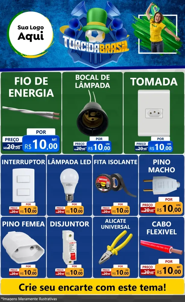 Modelo de Encarte para Encarte Grande com o tema Torcida Brasil - Copa para Materiais Elétricos