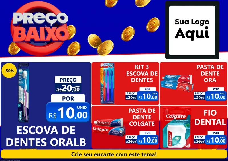 Modelo de Encarte para Encarte A4 Horizontal com o tema Preço Baixo para Higiene Pessoal