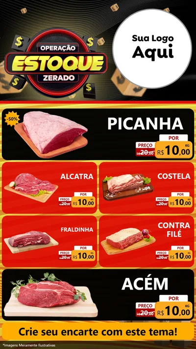 Modelo de TV para TV Vertical com o tema Operação Estoque Zerado para Açougue