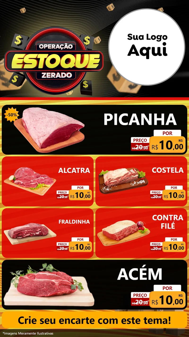 Modelo de TV para TV Vertical com o tema Operação Estoque Zerado para Açougue