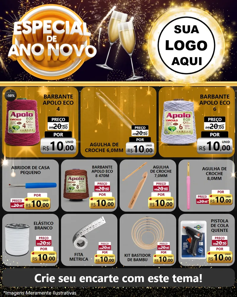 Modelo de Rede Social para Feed Instagram com o tema Especial de Ano Novo para Armarinho e Aviamentos