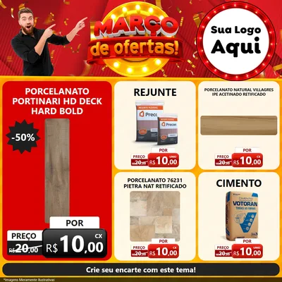 Modelo de Rede Social para Feed Facebook com o tema Março de Ofertas! para Pisos e revestimentos
