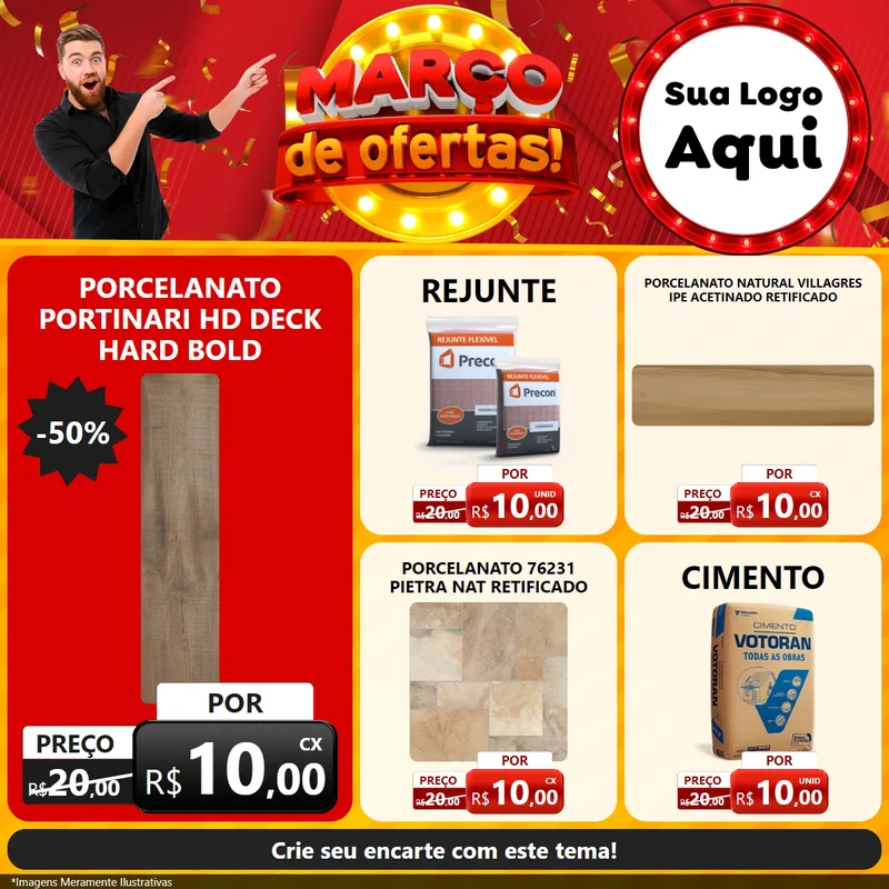 Modelo de Rede Social para Feed Facebook com o tema Março de Ofertas! para Pisos e revestimentos