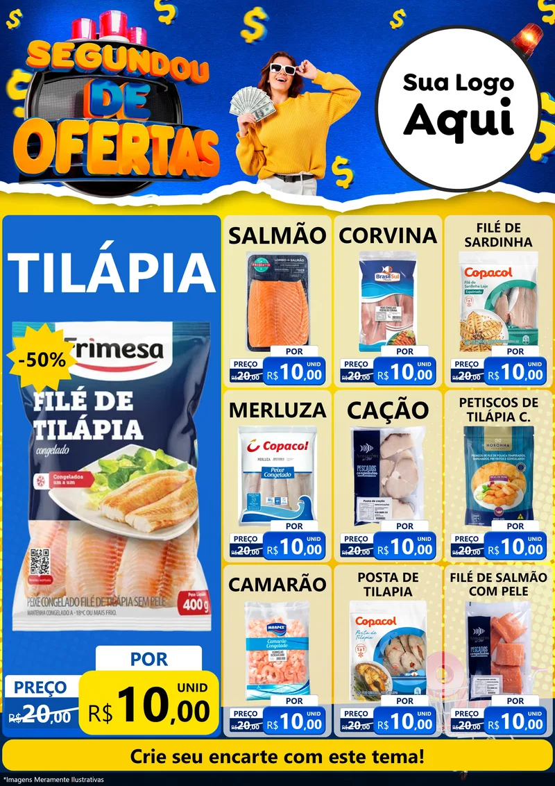 Modelo de Encarte para Encarte A4 Vertical com o tema Segundou de Ofertas para Peixaria