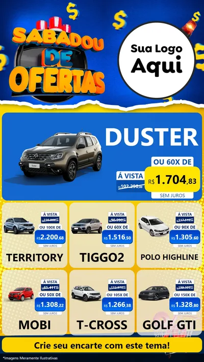 Modelo de Rede Social para Stories com o tema Sabadou de Ofertas para Concessionaria de Carros