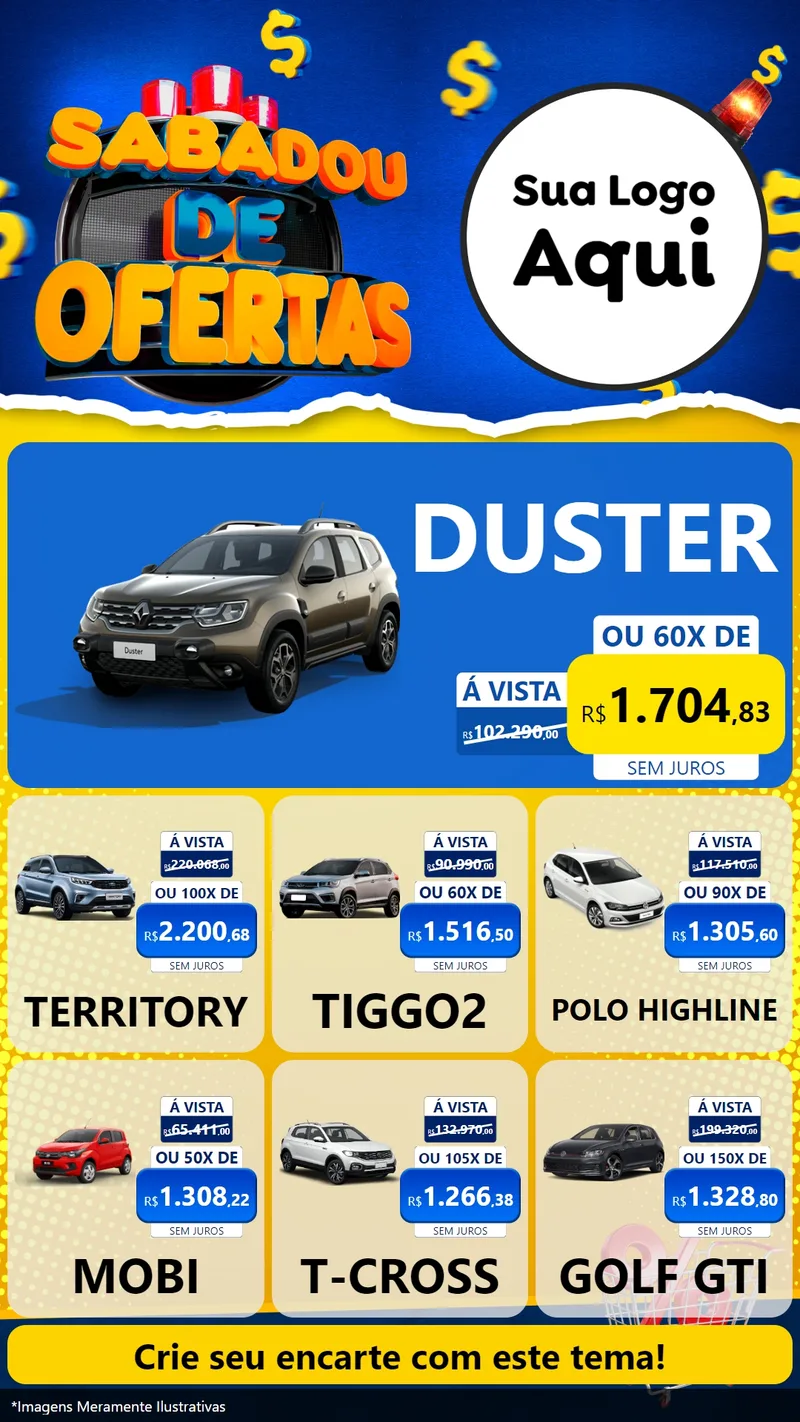 Modelo de Rede Social para Stories com o tema Sabadou de Ofertas para Concessionaria de Carros