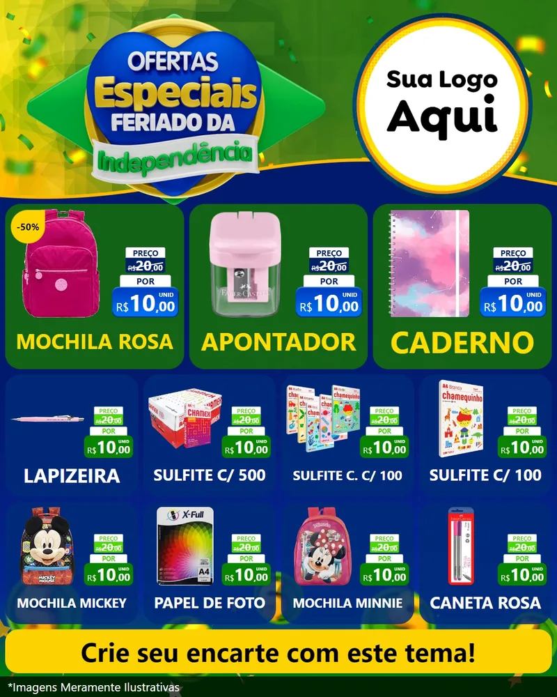Modelo de Rede Social para Feed Instagram com o tema Ofertas Especiais Feriado da Independência para Papelaria