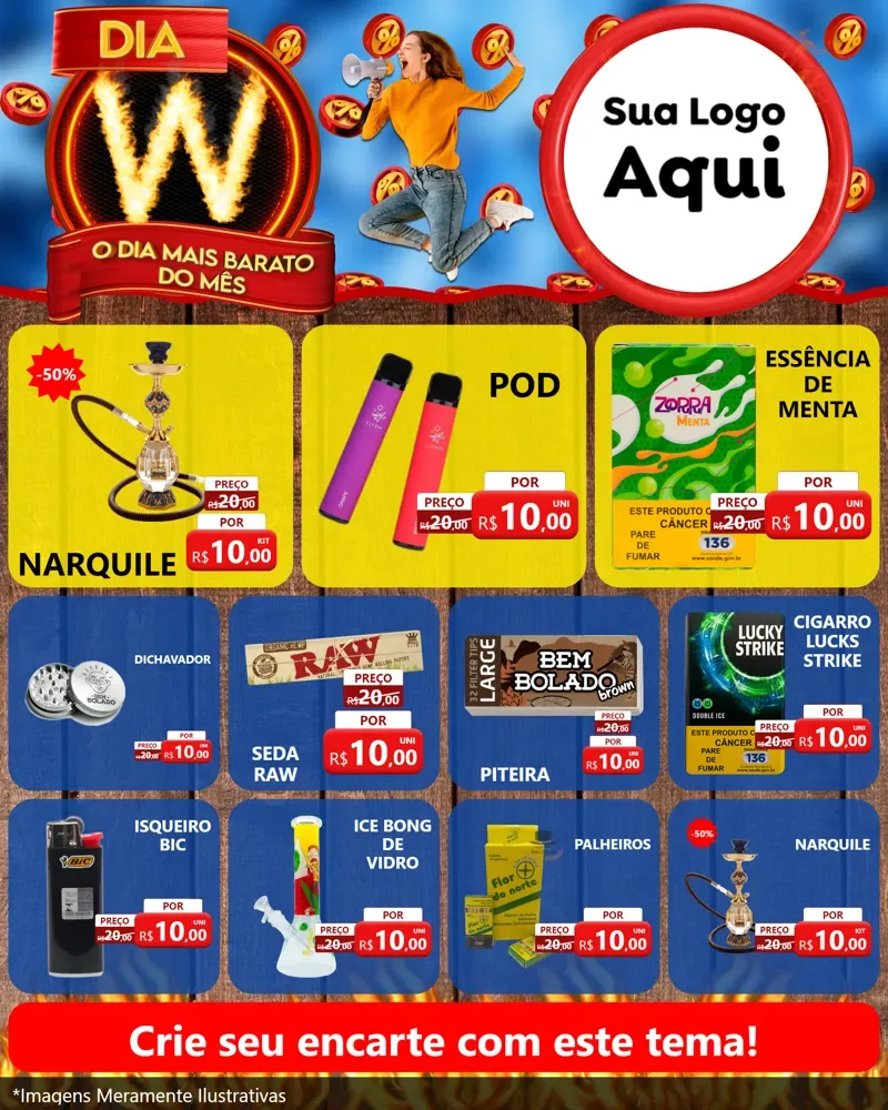 Modelo de Rede Social para Feed Instagram com o tema Dia W - O Dia Mais Barato Do Mês para Tabacaria