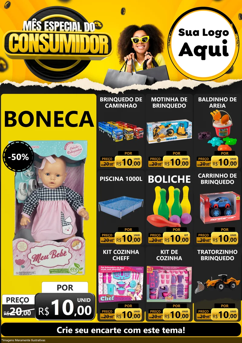 Modelo de Encarte para Encarte A4 Vertical com o tema Mês Especial do Consumidor para Brinquedos