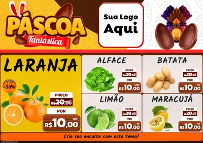 Modelo de Encarte para Encarte A4 Horizontal com o tema Páscoa Fantástica para Hortifrúti
