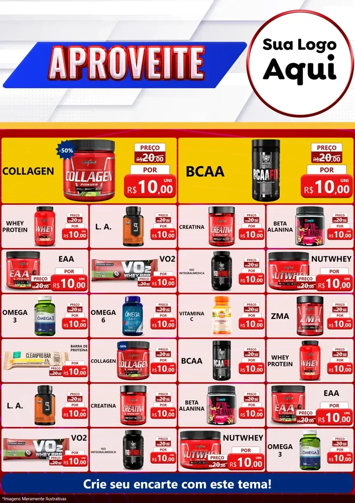 Modelo de Encarte para Encarte A4 Vertical com o tema Aproveite para Suplementos alimentares
