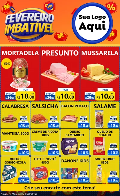 Modelo de Encarte para Encarte Grande com o tema Fevereiro Imbatível para Frios e Laticínios