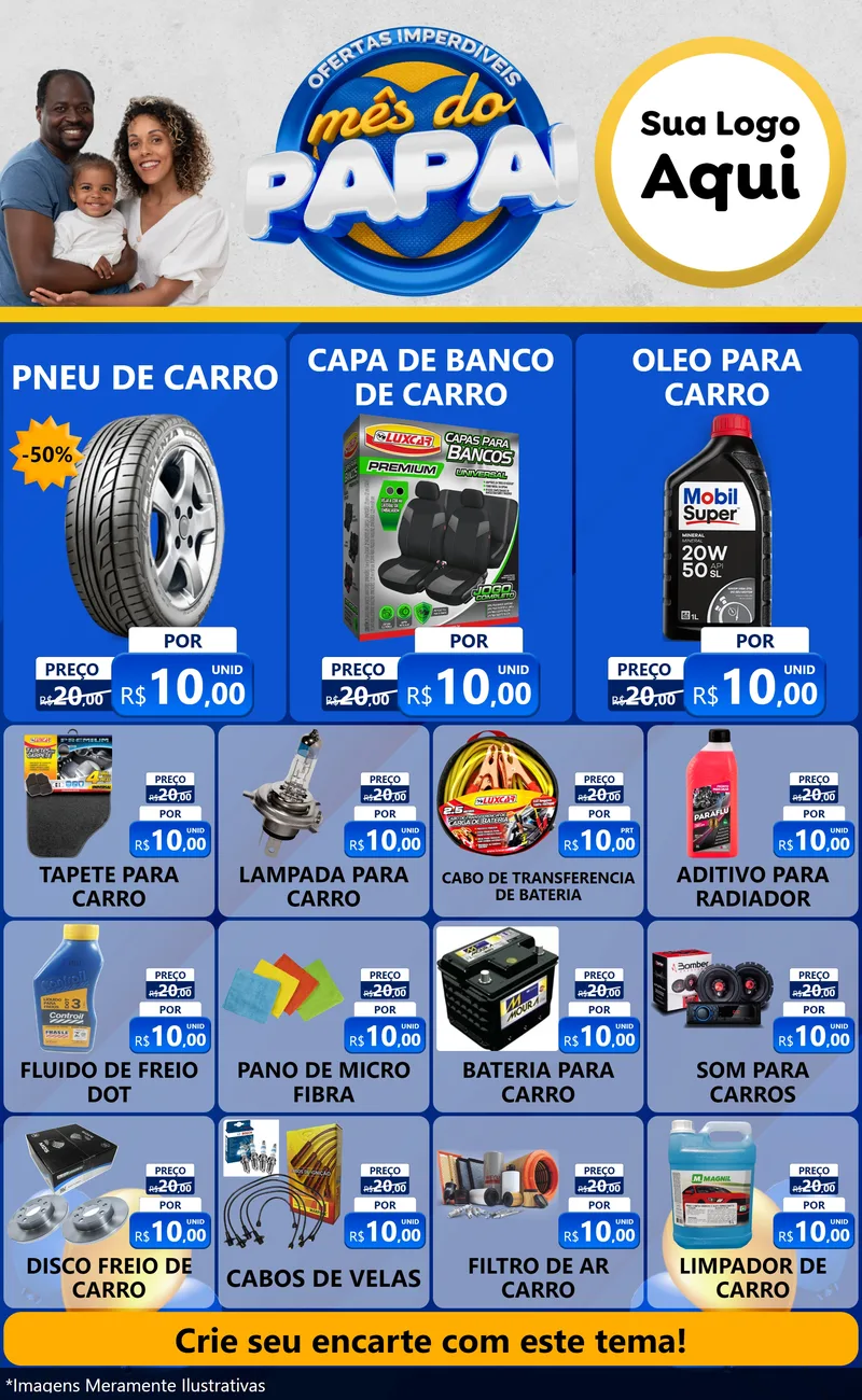 Modelo de Encarte para Encarte Grande com o tema Ofertas Imperdíveis Mês Do Papai para Auto peças