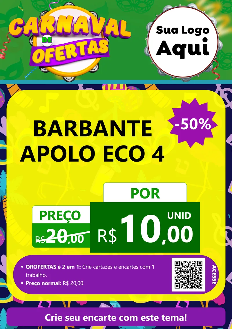 Modelo de Cartaz para Cartaz A4 Vertical com o tema Carnaval de Ofertas para Armarinho e Aviamentos