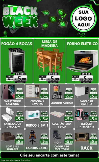 Modelo de Encarte para Encarte Grande com o tema Black Week para Móveis e Eletro